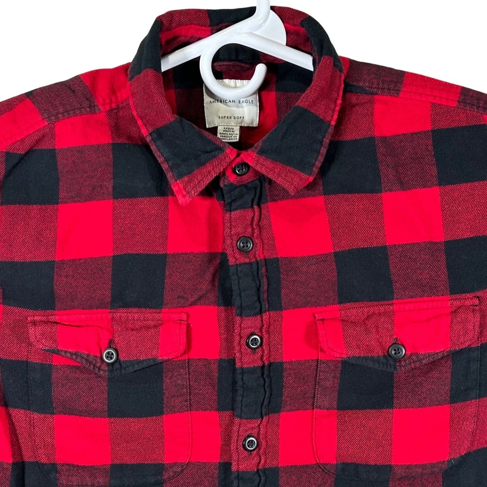 American Eagle Mens Super Soft Red Black Buffalo Plaid Flannel Shirt Large
